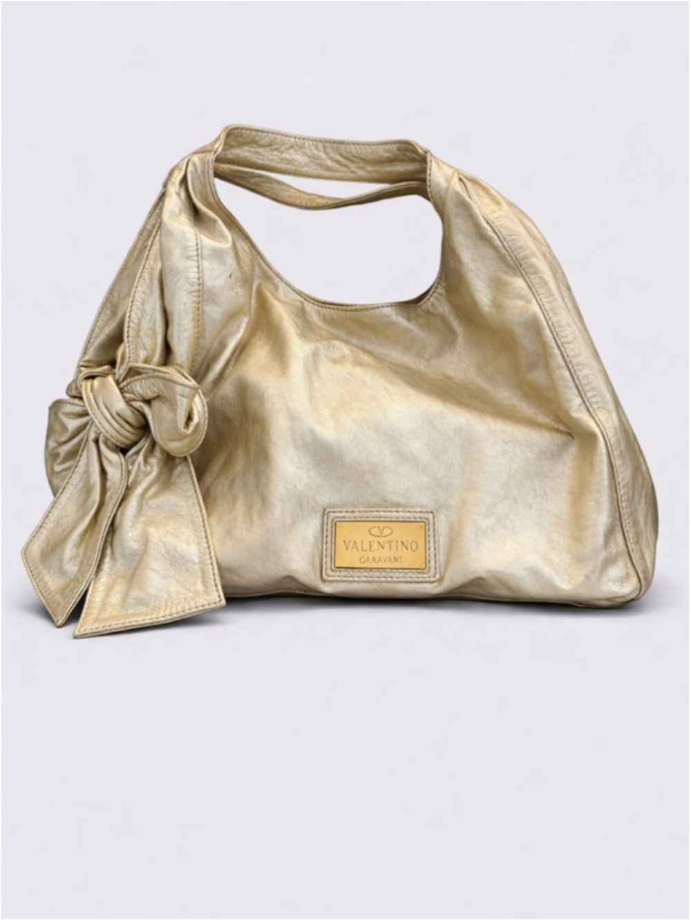 Valentino Garavani Gold Metallic Leather Hobo Bag Y2K Shoulder Purse - Picture 2 of 16